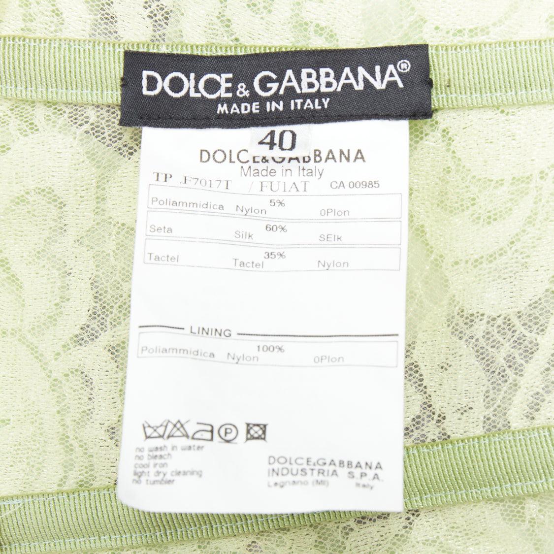 DOLCE GABBANA 2005 Vintage Korsett-Bustier aus grüner Seide mit rosa Blumenapplikation IT40 S im Angebot 3