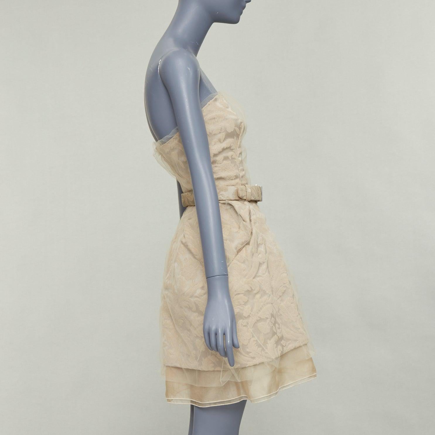 DOLCE GABBANA 2008 Runway cotton barocco jacquard tulle strapless belted dress In Good Condition For Sale In Hong Kong, NT