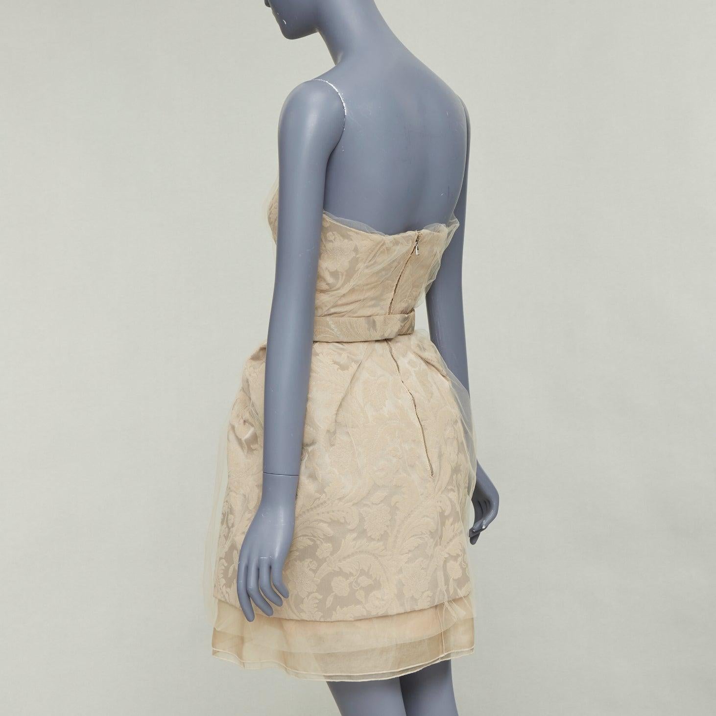 DOLCE GABBANA 2008 Runway cotton barocco jacquard tulle strapless belted dress For Sale 1