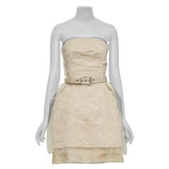 DOLCE GABBANA 2008 Runway cotton barocco jacquard tulle strapless belted dress