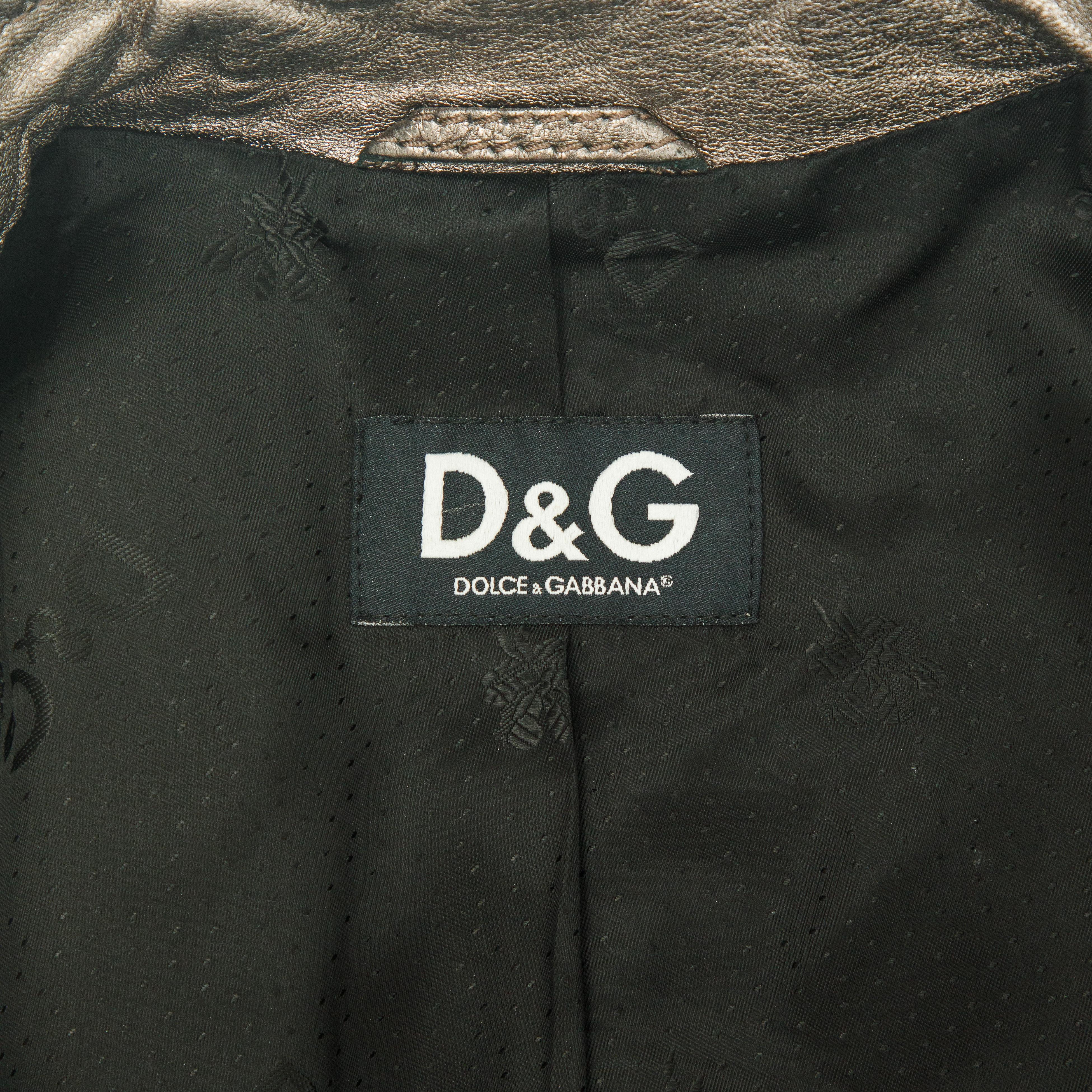 Dolce & Gabbana 2010s Metallic Leather Rider Jacket size 38 For Sale 5