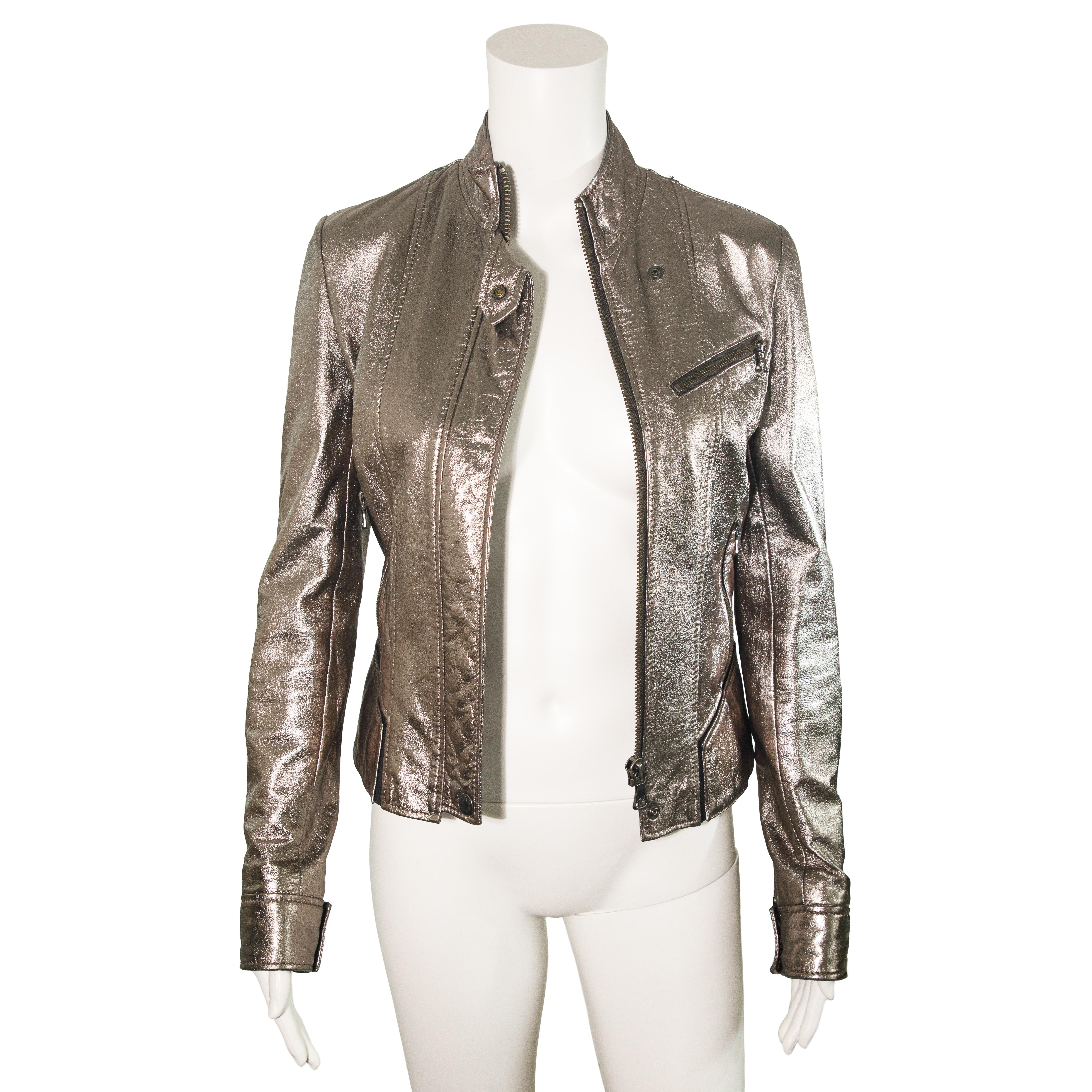 Dolce & Gabbana 2010s Metallic Leather Rider Jacket size 38 In Good Condition For Sale In London, GB