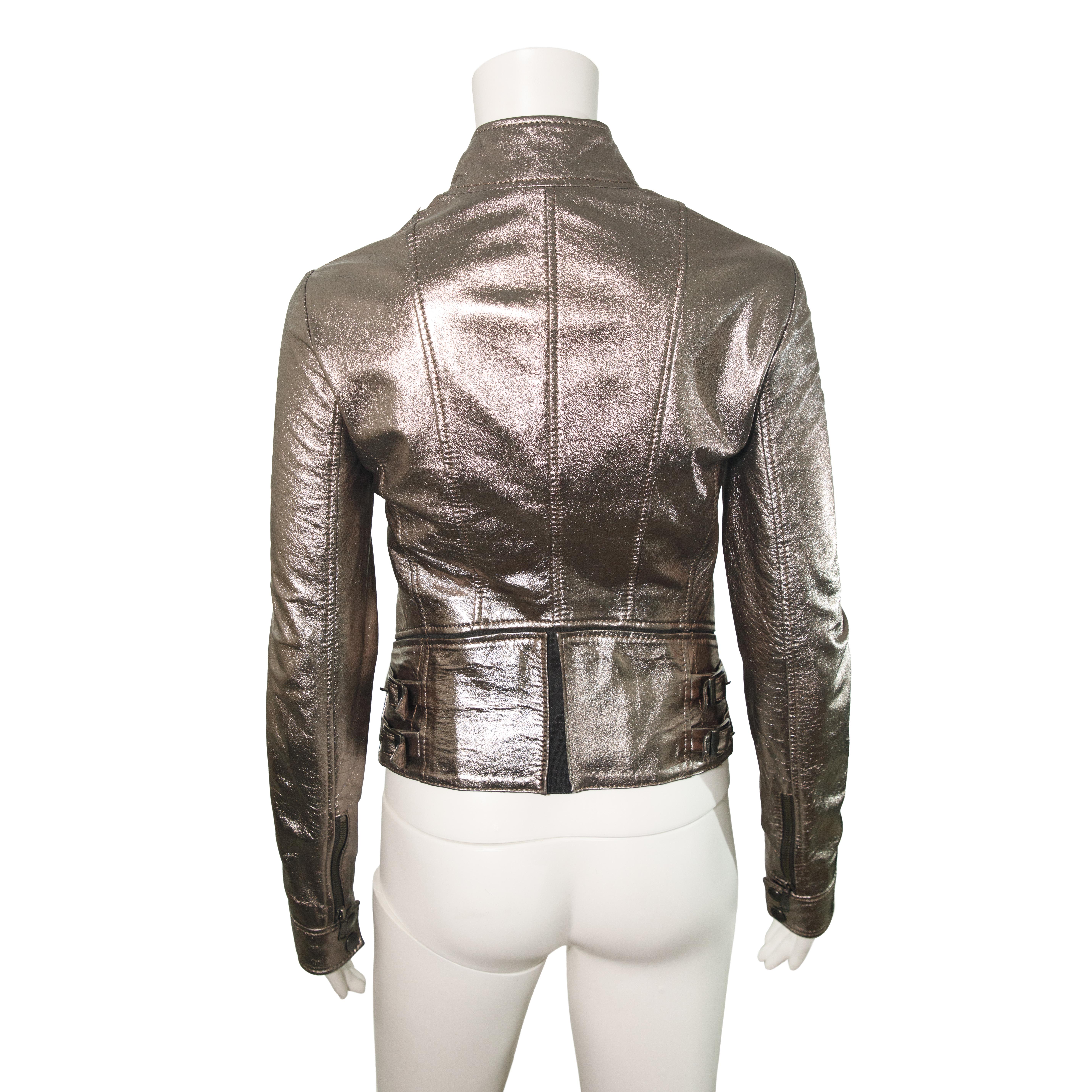 Women's Dolce & Gabbana 2010s Metallic Leather Rider Jacket size 38 For Sale