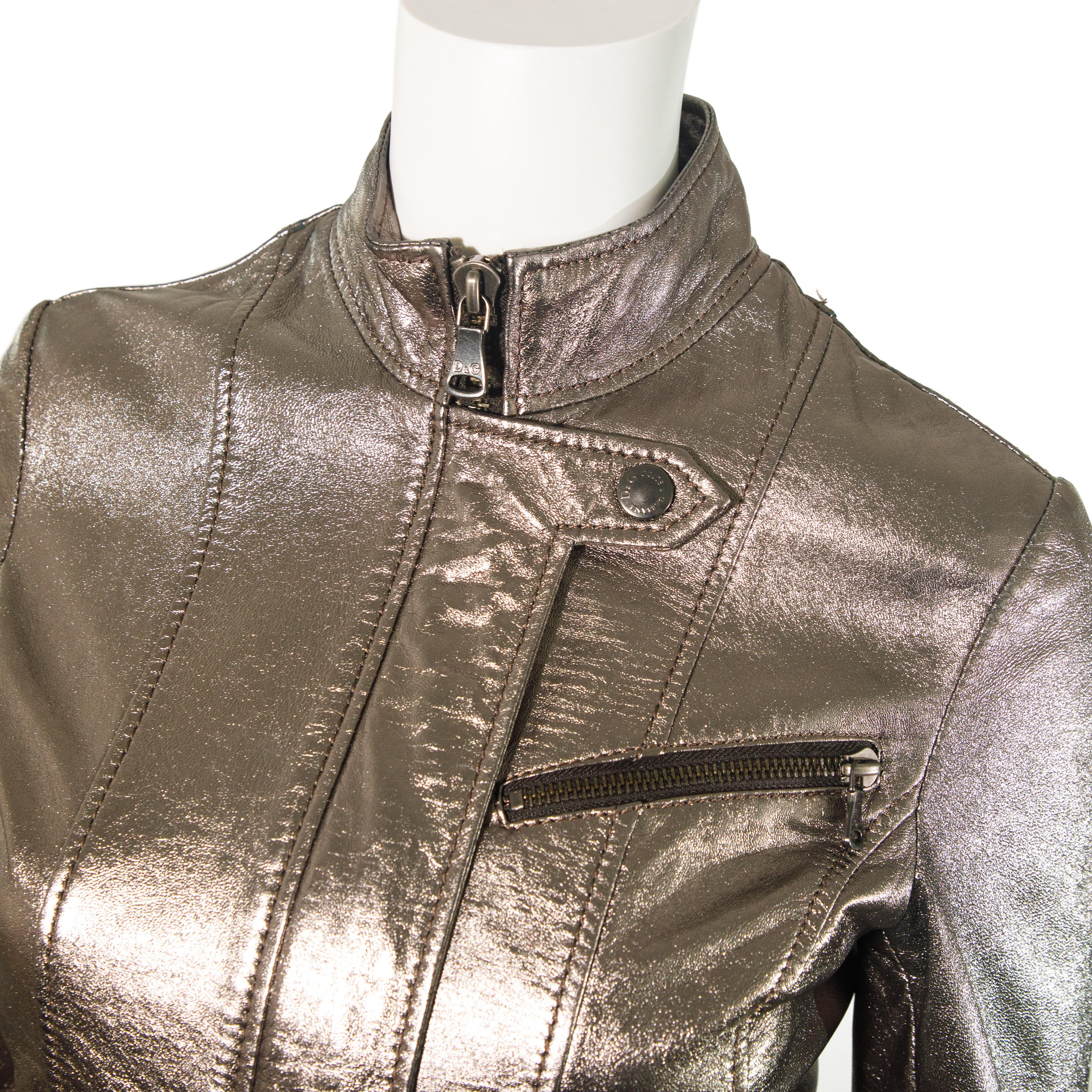 Dolce & Gabbana 2010s Metallic Leather Rider Jacket size 38 For Sale 1