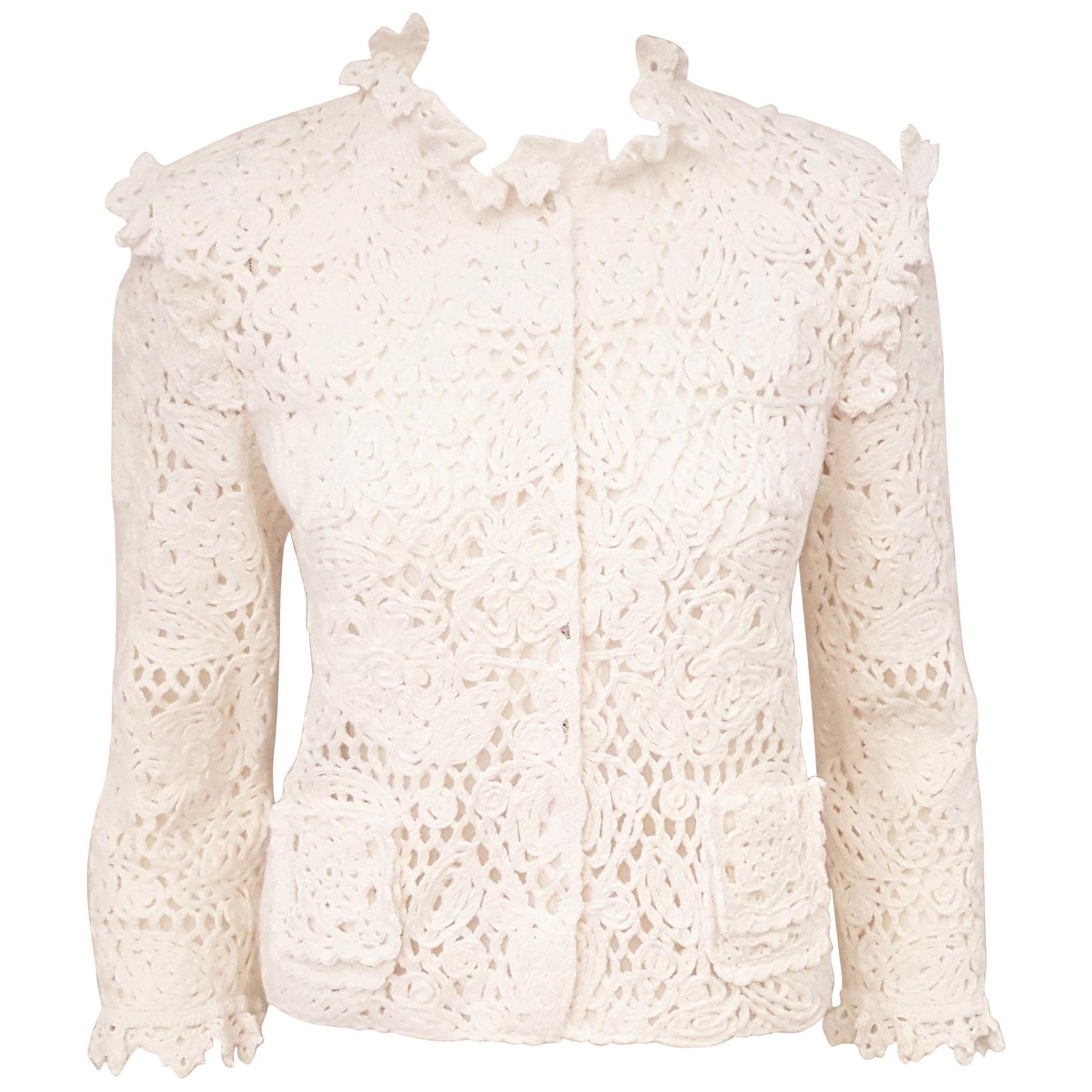 Dolce & Gabbana 2011 Special Edition White Cotton Crochet Cropped Jacket  For Sale