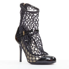 DOLCE GABBANA 2012 patent leather fishnet panels maryjane heeled booties EU36