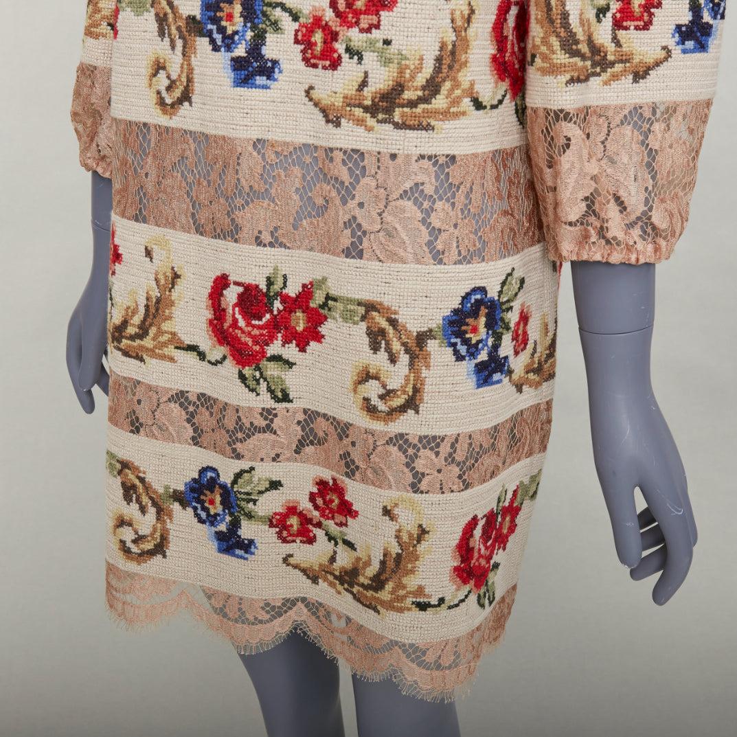 DOLCE GABBANA 2012 Runway baroque needlepoint sheer lace shift dress IT44 L en vente 2