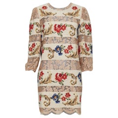 DOLCE GABBANA 2012 Runway baroque needlepoint sheer lace shift dress IT44 L