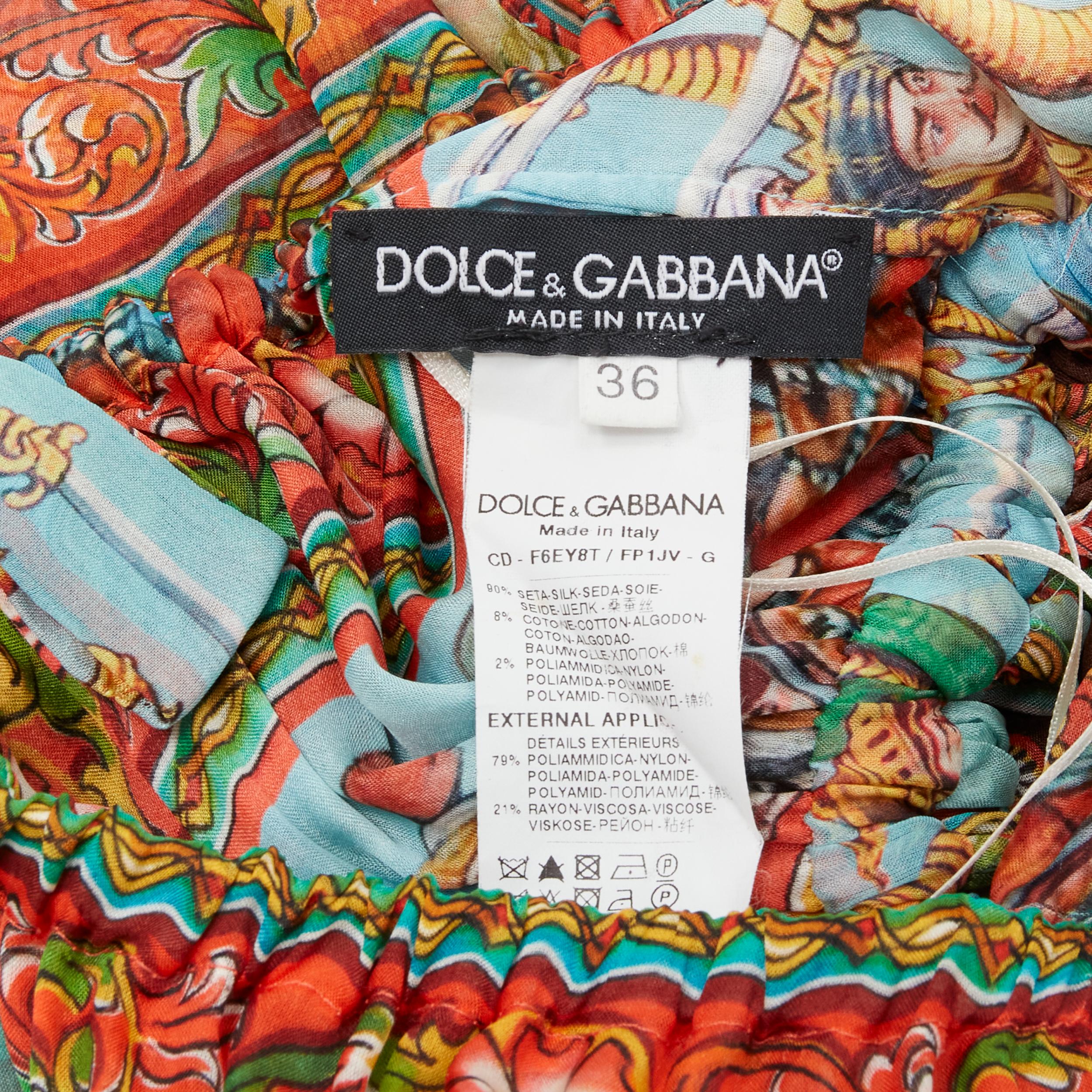 DOLCE GABBANA 2013 Carretto print silk black lace insert maxi dress IT36 XS For Sale 4