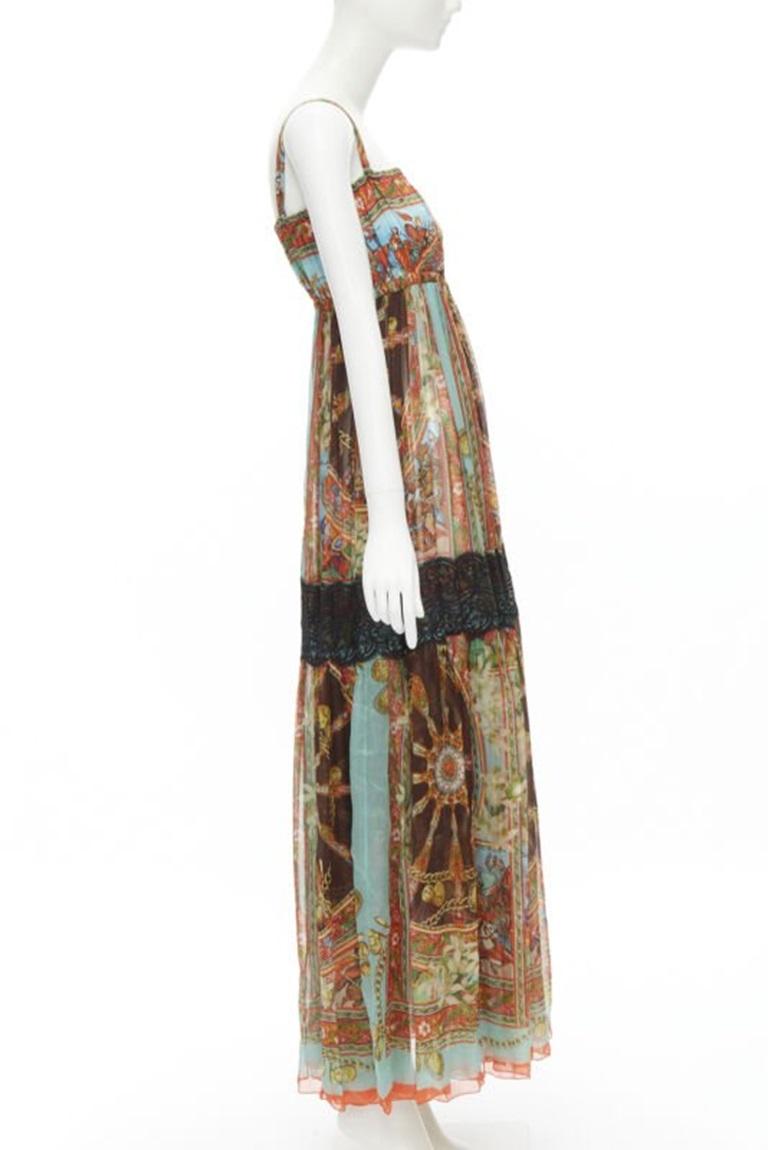 DOLCE GABBANA 2013 maxi vestido estampado Carretto de seda negro con encaje IT36 XS en Excelente estado para la venta en Hong Kong, NT