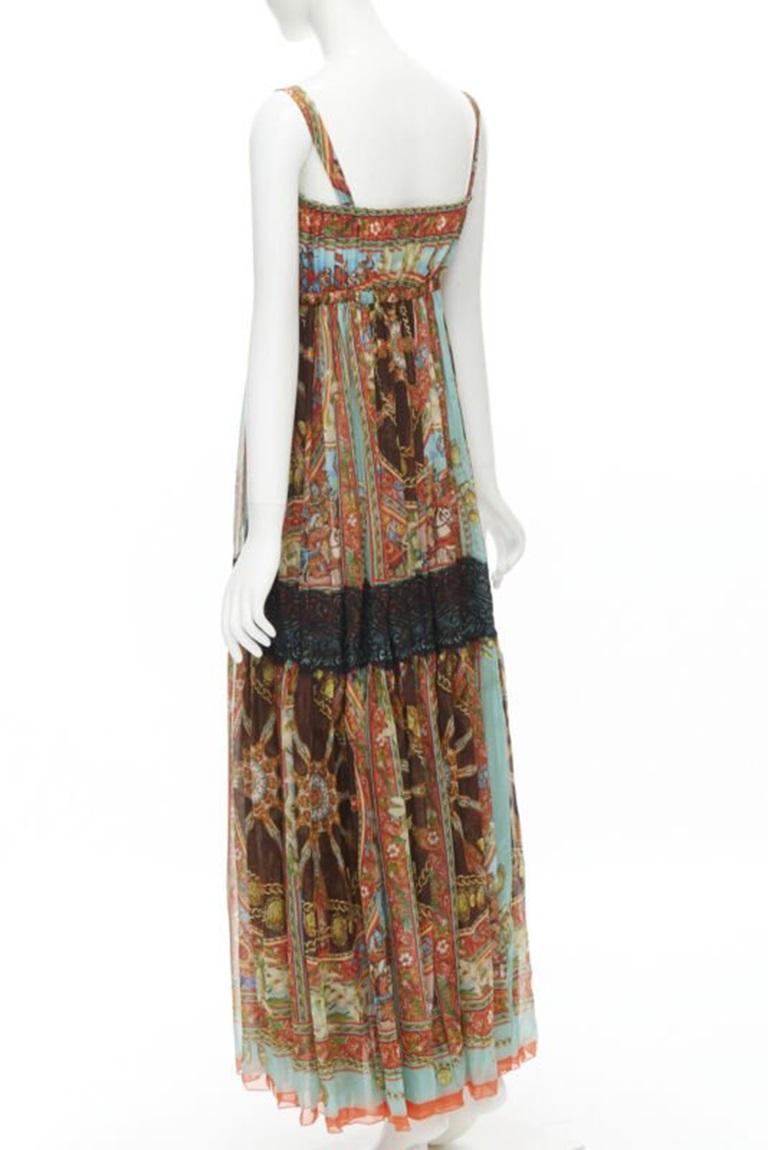 DOLCE GABBANA 2013 maxi vestido estampado Carretto de seda negro con encaje IT36 XS en venta 1