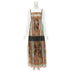 DOLCE GABBANA 2013 Carretto print silk black lace insert maxi dress IT36 XS