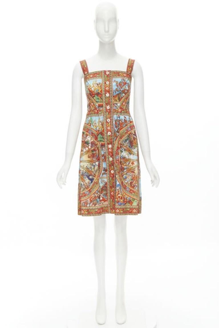DOLCE GABBANA 2013 red Carretto print cotton button front dress IT36 XS 7