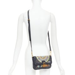 DOLCE GABBANA 2013 Runway navy raffia braid baroque gold lock crossbody bag