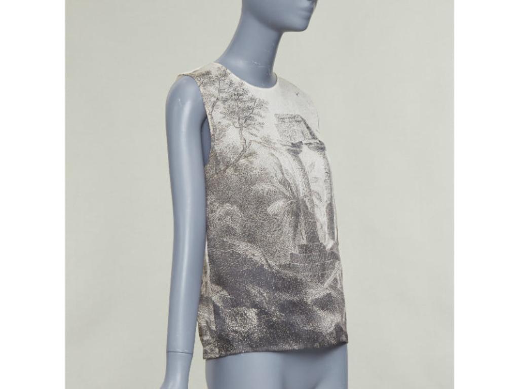 Grigio DOLCE GABBANA 2014 100% silk Greek Temple Ruins print sleeveless top IT40 S in vendita