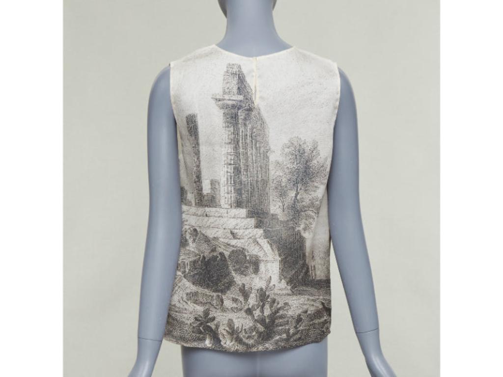 Donna DOLCE GABBANA 2014 100% silk Greek Temple Ruins print sleeveless top IT40 S in vendita