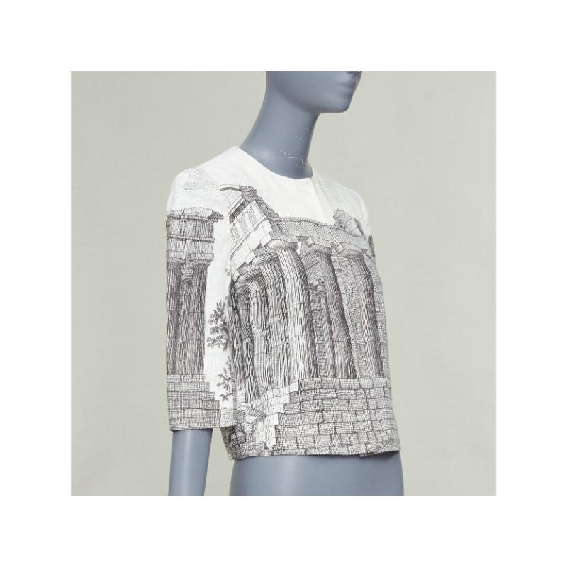DOLCE GABBANA 2014 veste cropped en lin crème gris imprimé Temple grec IT40 S État moyen - En vente à Hong Kong, NT