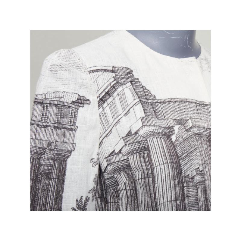 DOLCE GABBANA 2014 veste cropped en lin crème gris imprimé Temple grec IT40 S en vente 4