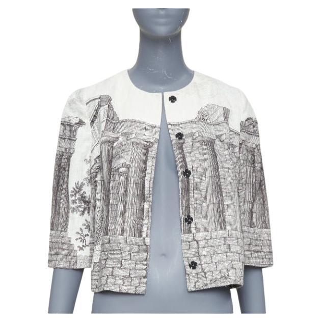 DOLCE GABBANA 2014 cream linen grey Greek Temple printed cropped jacket IT40 S