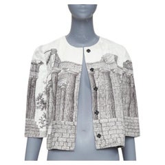 DOLCE GABBANA 2014 cream linen grey Greek Temple printed cropped jacket IT40 S DOLCE GABBANA 2014 cream linen grey Greek Temple printed cropped jacket IT40 S