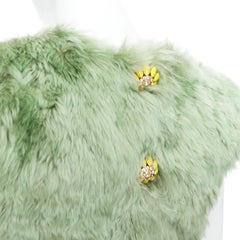 DOLCE GABBANA 2014 Runway blue alpaca fur floral crystal buttons dress IT36 XXS