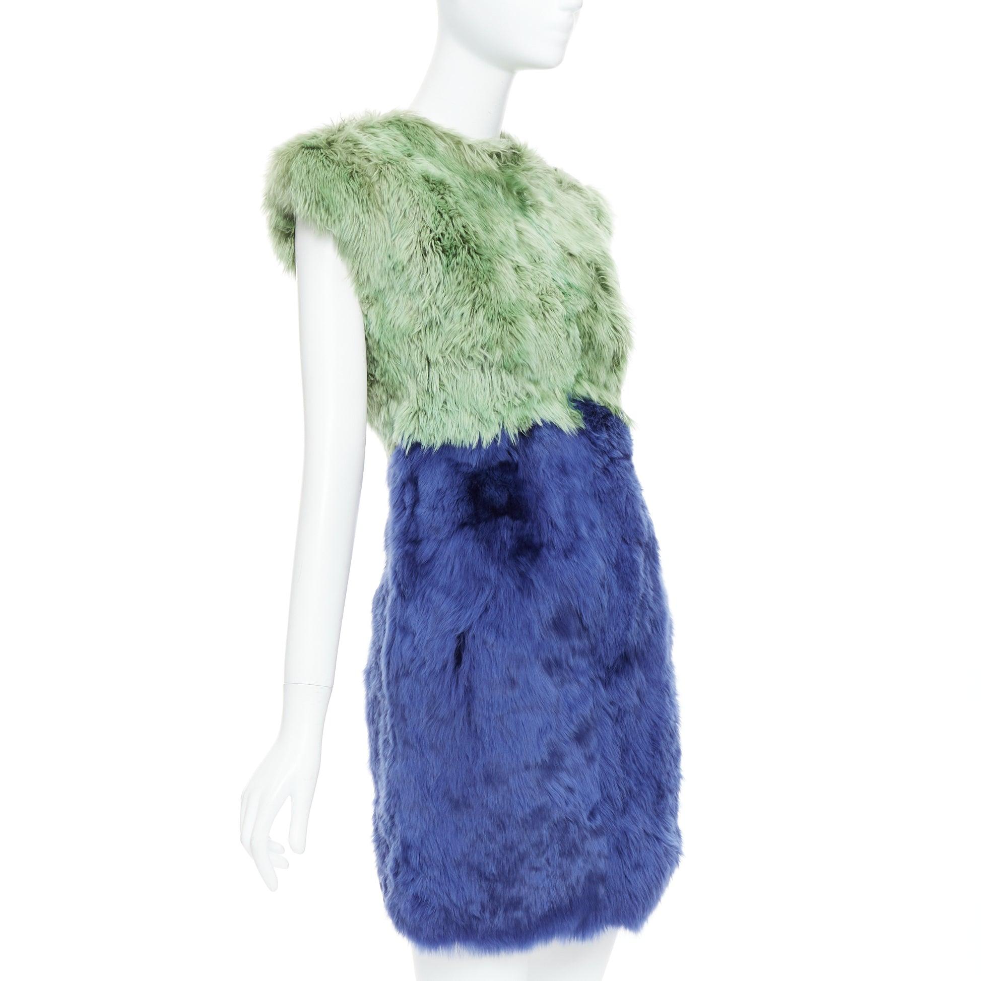 Blue DOLCE GABBANA 2014 Runway blue alpaca fur floral crystal buttons dress IT36 XXS For Sale