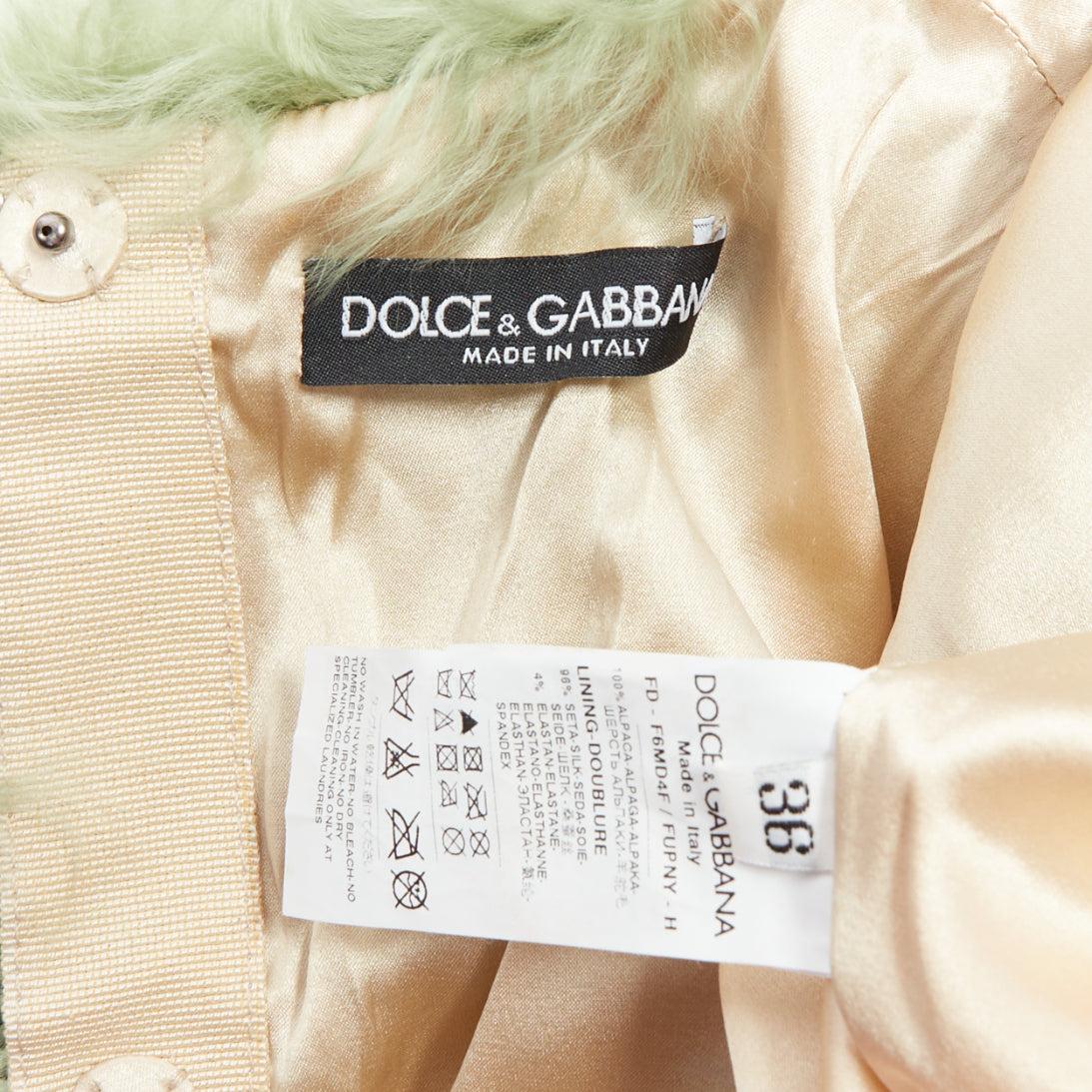 DOLCE GABBANA 2014 Runway blue alpaca fur floral crystal buttons dress IT36 XXS For Sale 3