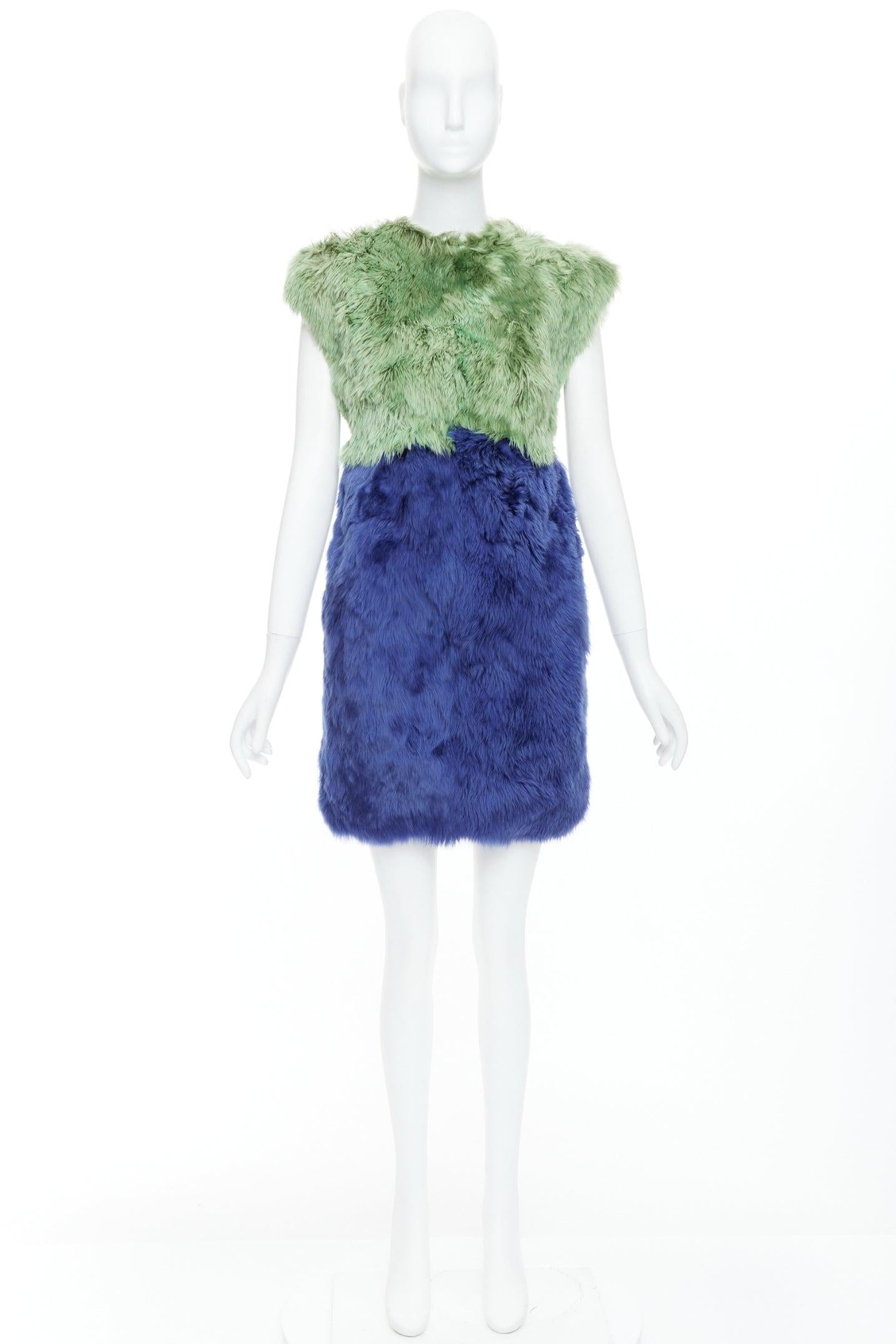 DOLCE GABBANA 2014 Runway blue alpaca fur floral crystal buttons dress IT36 XXS For Sale 4