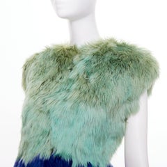 DOLCE GABBANA 2014 Runway colorblock green navy blue alpaca fur mini dress IT40