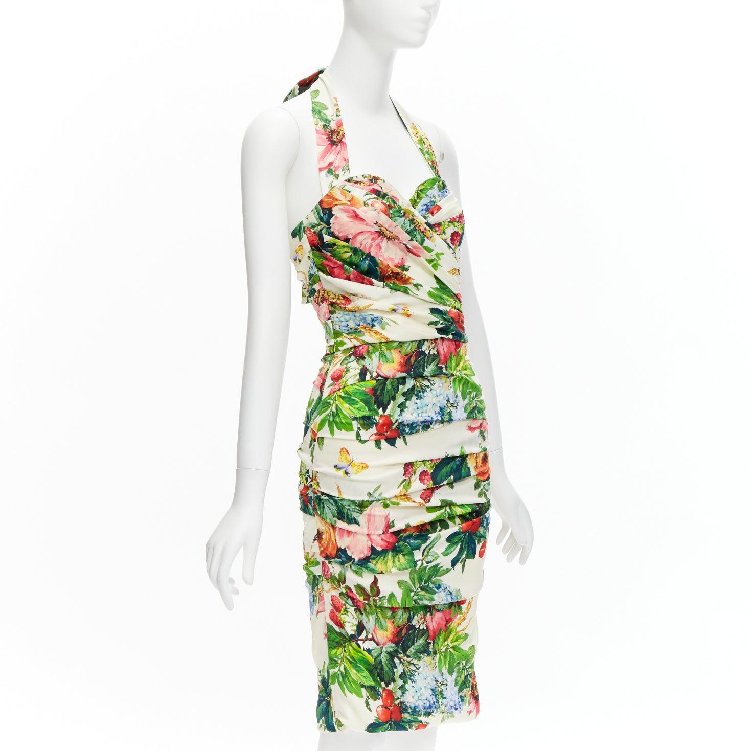 DOLCE GABBANA 2014 Runway floral silk blend halter dress IT38 XS Kylie Minogue In Good Condition For Sale In Hong Kong, NT