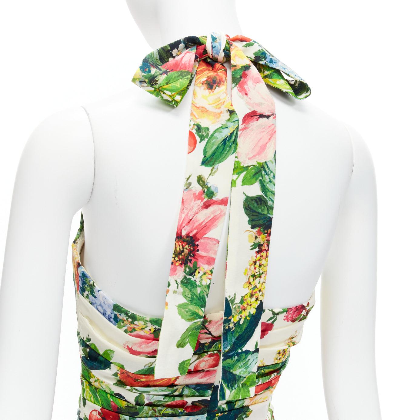 DOLCE GABBANA 2014 Runway floral silk blend halter dress IT38 XS Kylie Minogue For Sale 3