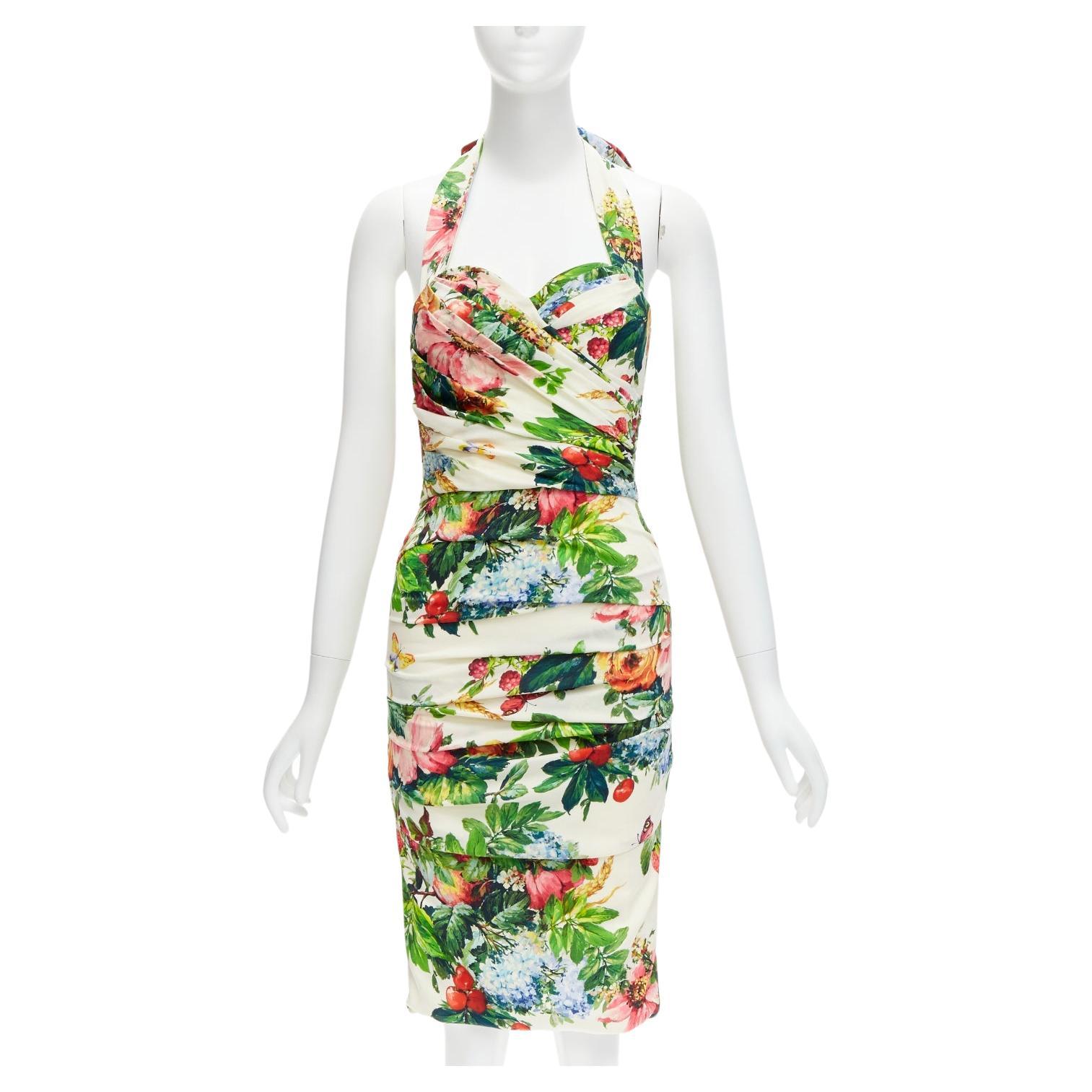 DOLCE GABBANA 2014 Runway floral silk blend halter dress IT38 XS Kylie Minogue For Sale