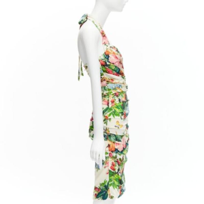 DOLCE GABBANA 2014 Runway floral silk blend ruched halter dress IT38 XS In Good Condition In Hong Kong, NT