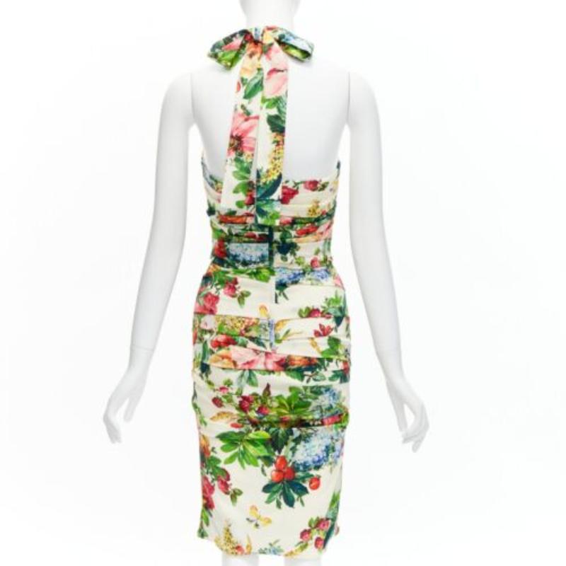Women's DOLCE GABBANA 2014 Runway floral silk blend ruched halter dress IT38 XS