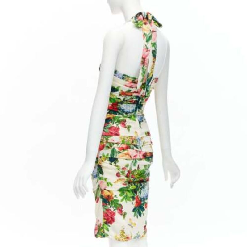 DOLCE GABBANA 2014 Runway floral silk blend ruched halter dress IT38 XS 1