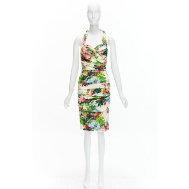 DOLCE GABBANA 2014 Runway floral silk blend ruched halter dress IT38 XS 4