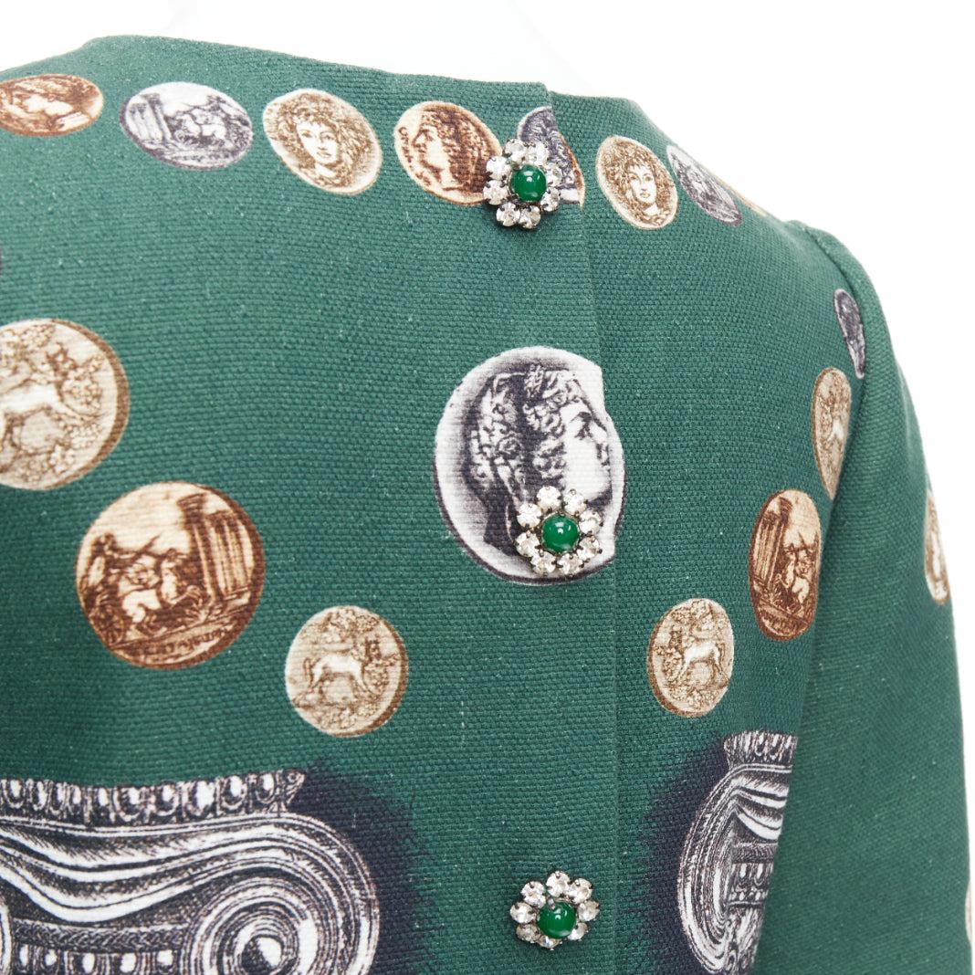 DOLCE GABBANA 2014 Runway green roman coin column bejeweled skirt set IT38 XS For Sale 4