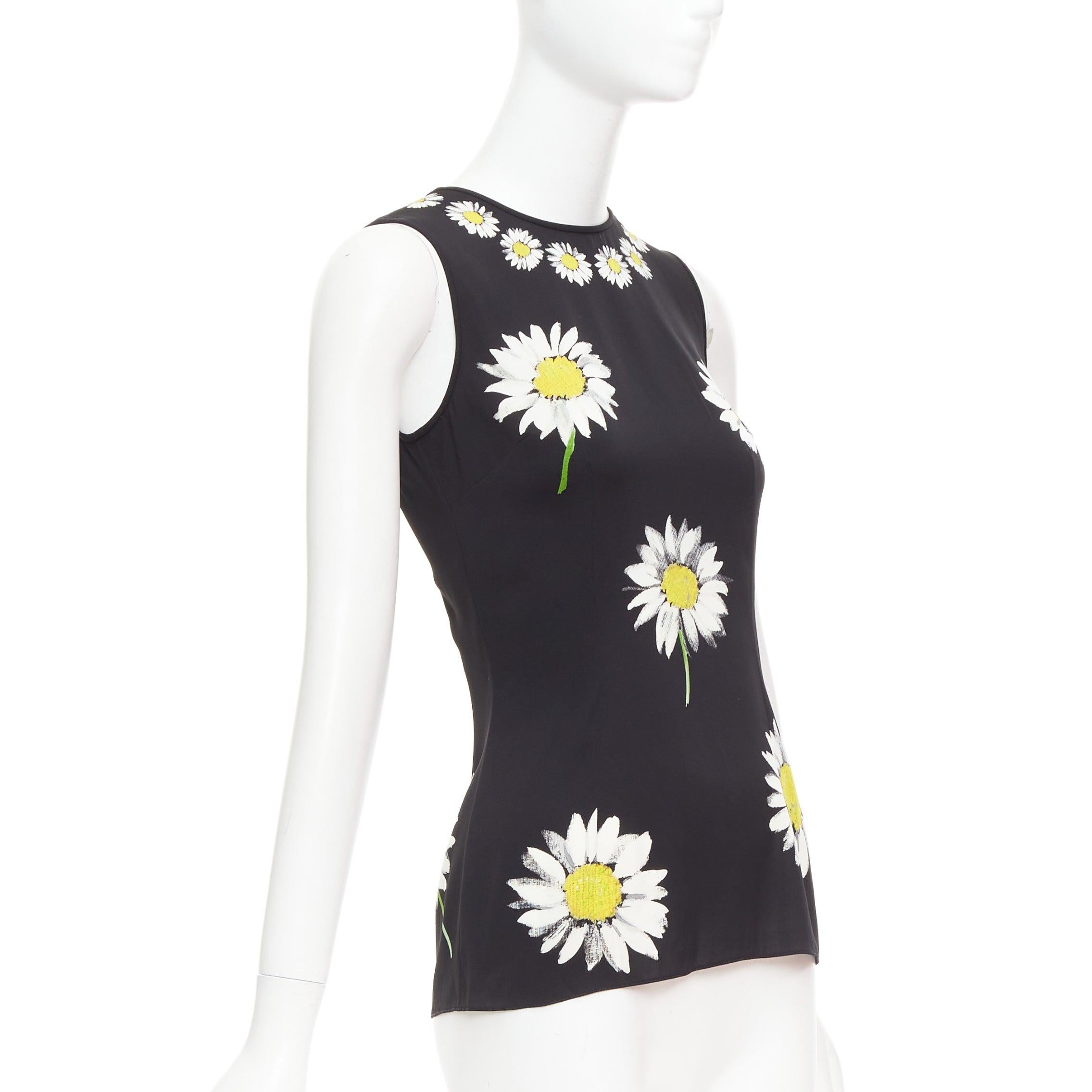 Black DOLCE GABBANA 2016 black yellow silk blend daisy floral print top IT38 XS For Sale