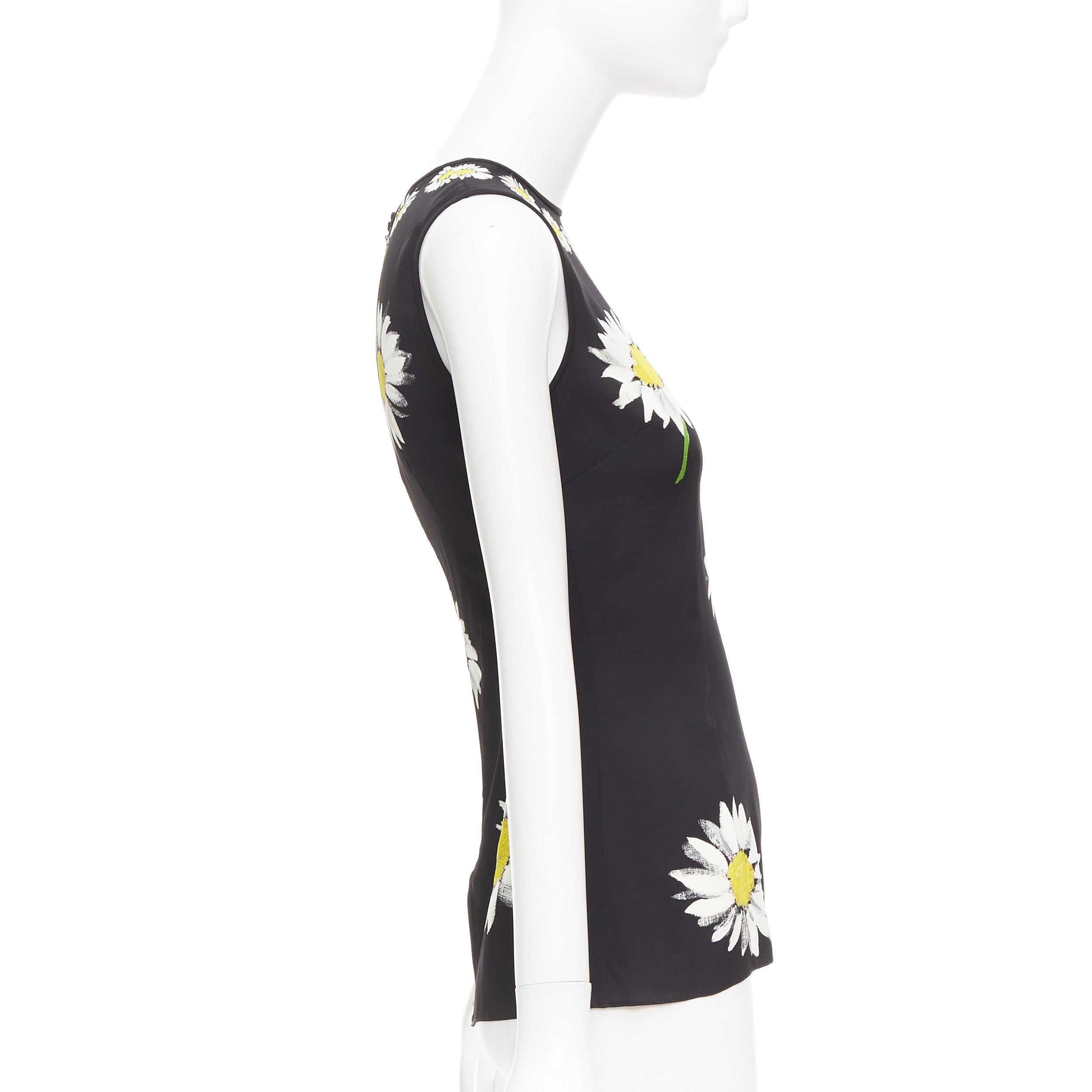 DOLCE GABBANA 2016 black yellow silk blend daisy floral print top IT38 XS In Good Condition For Sale In Hong Kong, NT