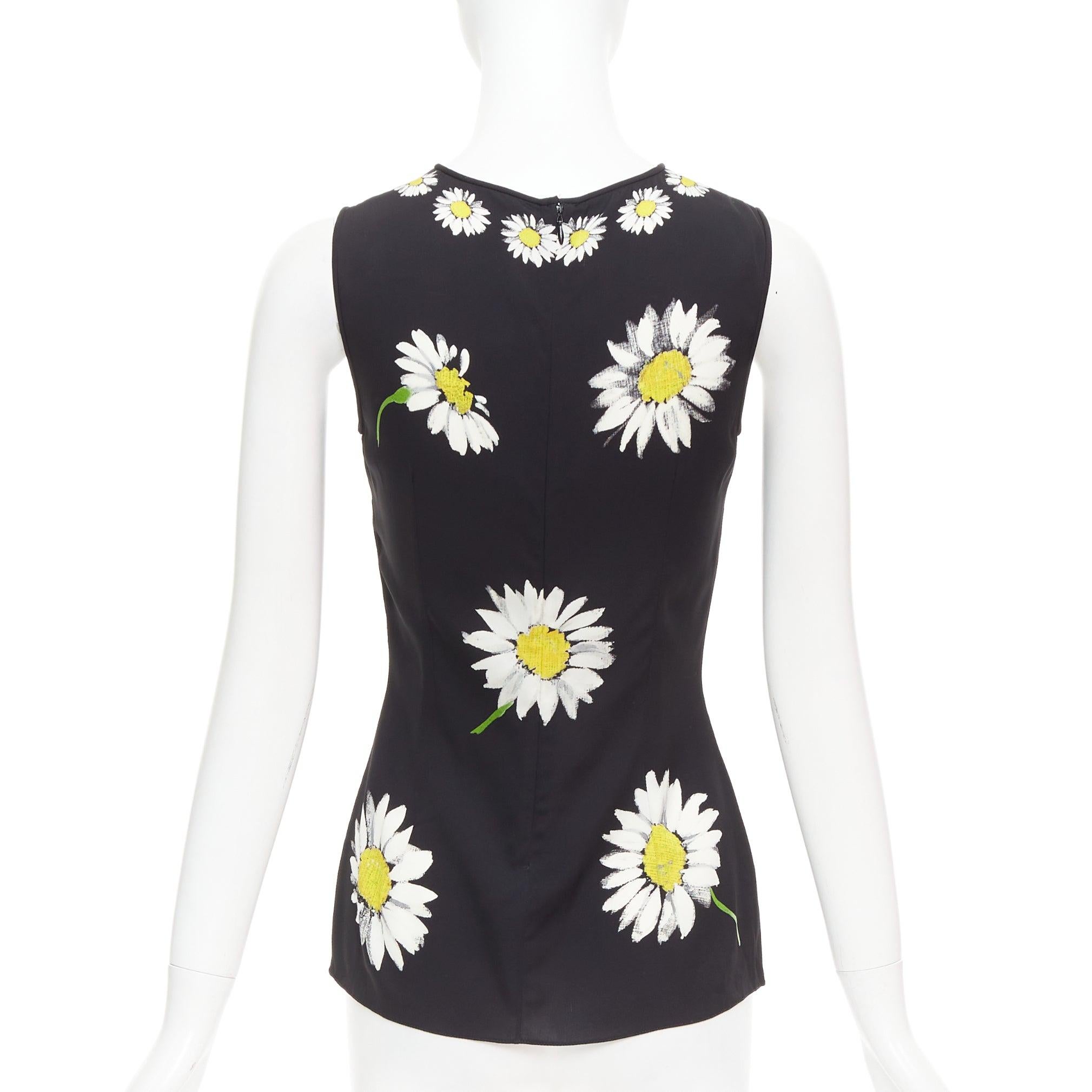 Women's DOLCE GABBANA 2016 black yellow silk blend daisy floral print top IT38 XS For Sale