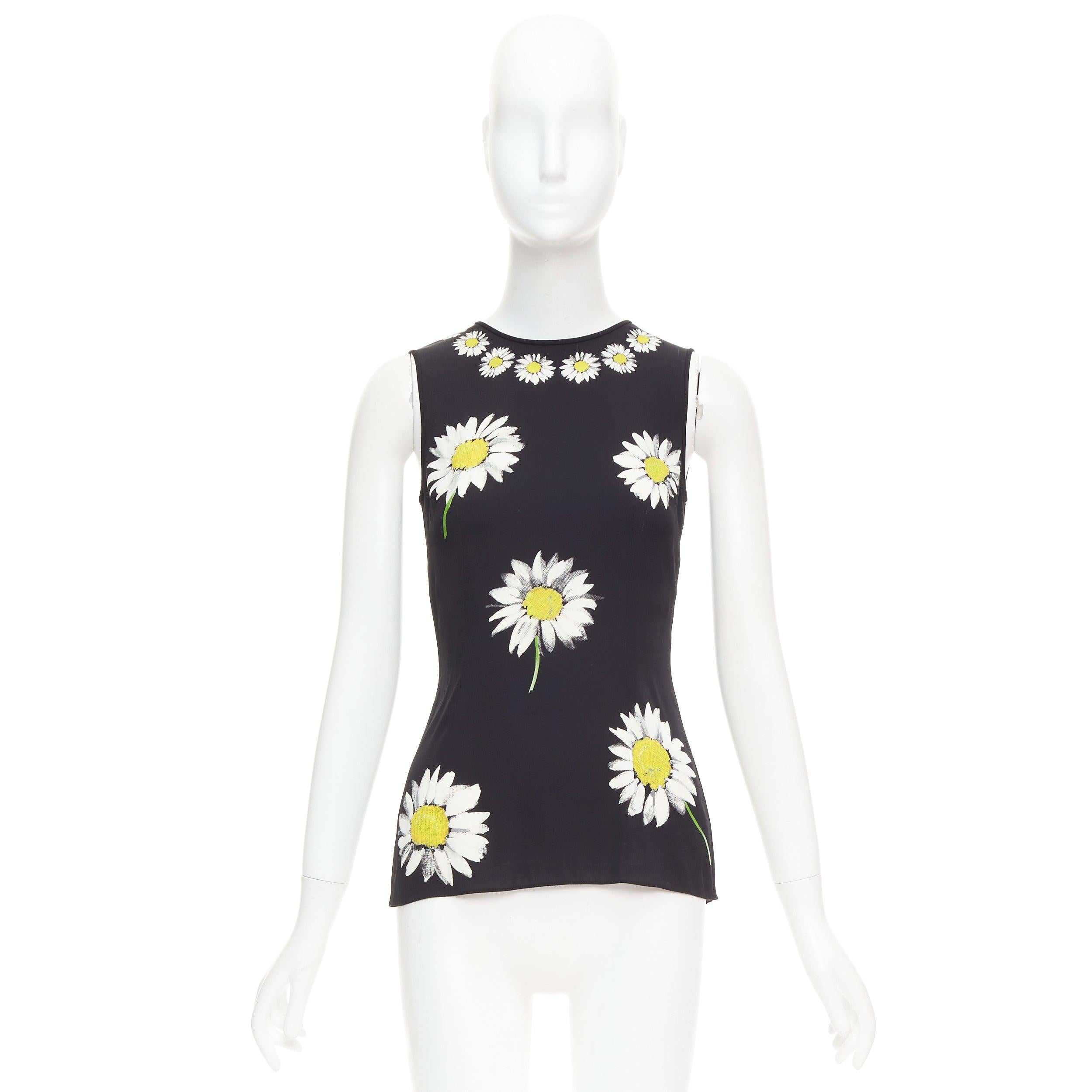 DOLCE GABBANA 2016 black yellow silk blend daisy floral print top IT38 XS For Sale 4