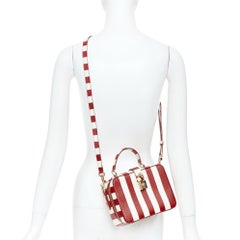 DOLCE GABBANA 2016 Box Rosaria red white striped leather padlock bag