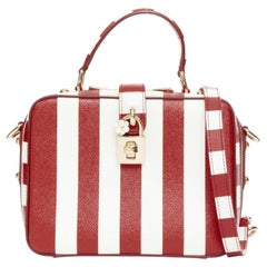 DOLCE GABBANA 2016 Box Rosaria red white striped leather padlock bag