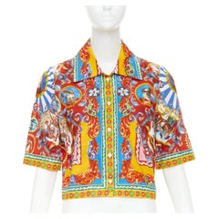 DOLCE GABBANA 2016 Carretto Siciliano cotton rolled sleeves crop shirt IT44 L