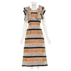 DOLCE GABBANA 2016 metallic tinsel striped ribbon bow fit flare midi dress IT40