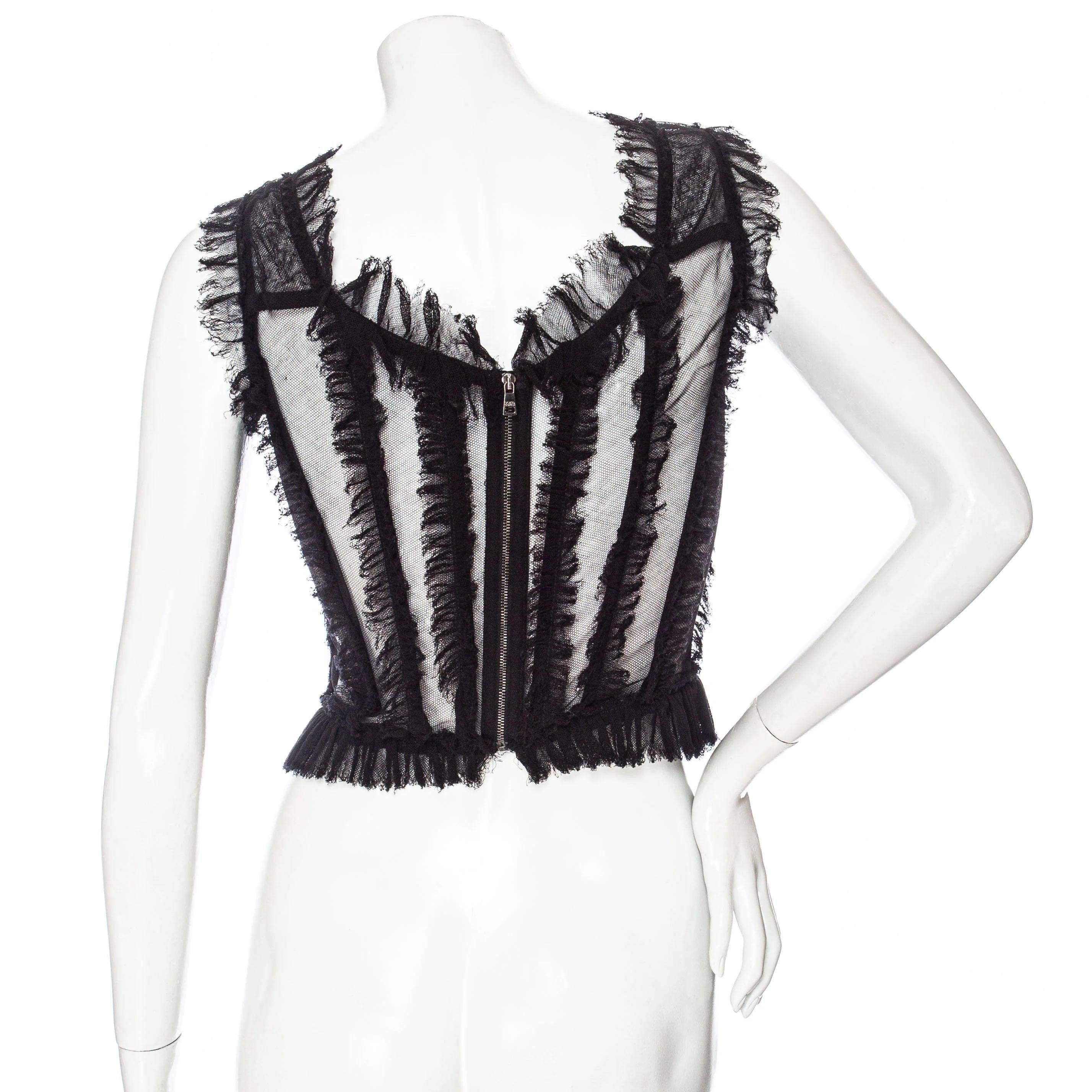 Women's Dolce & Gabbana 2017 Black Stretch Tulle Ruffled Bustier Top