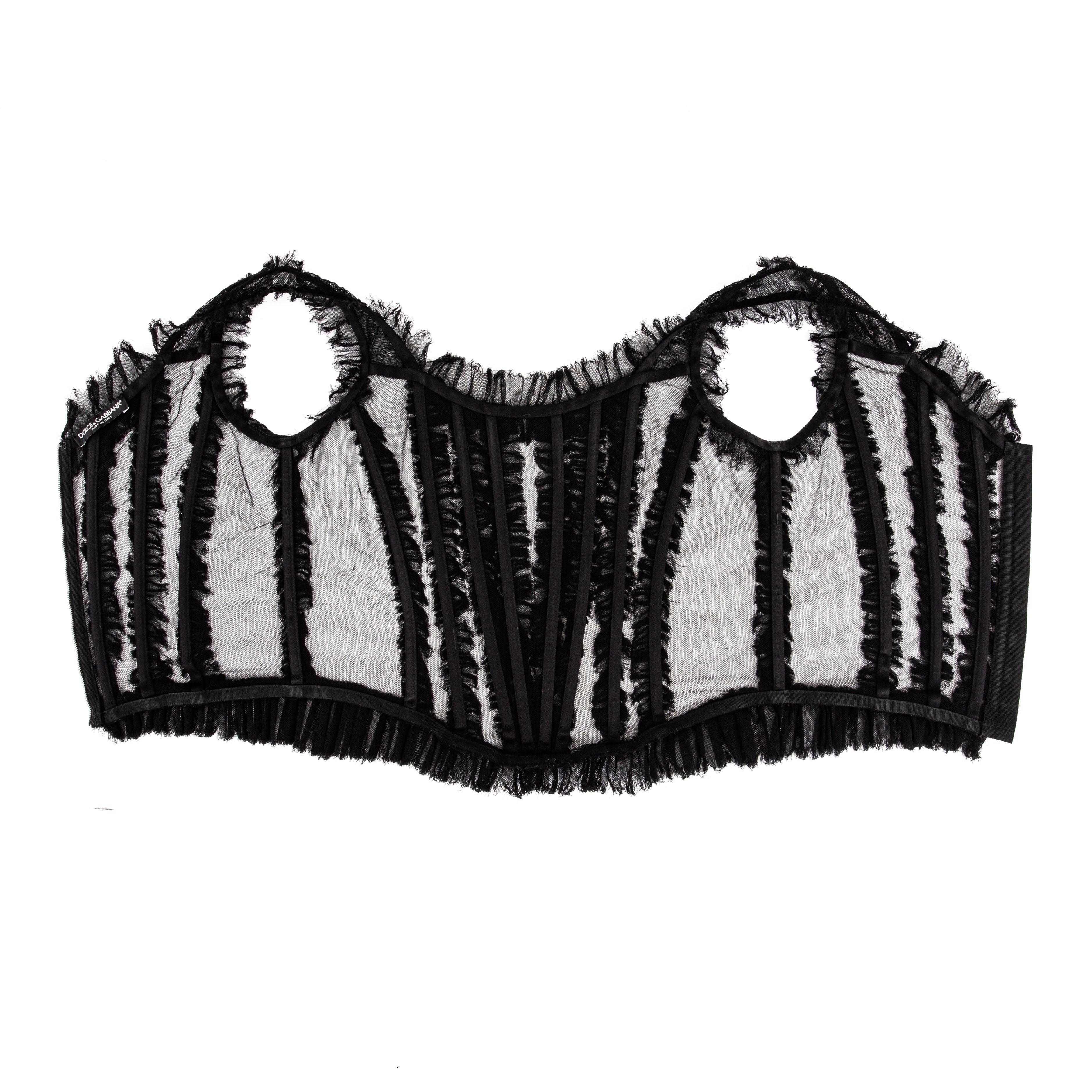 Dolce & Gabbana 2017 Black Stretch Tulle Ruffled Bustier Top 2