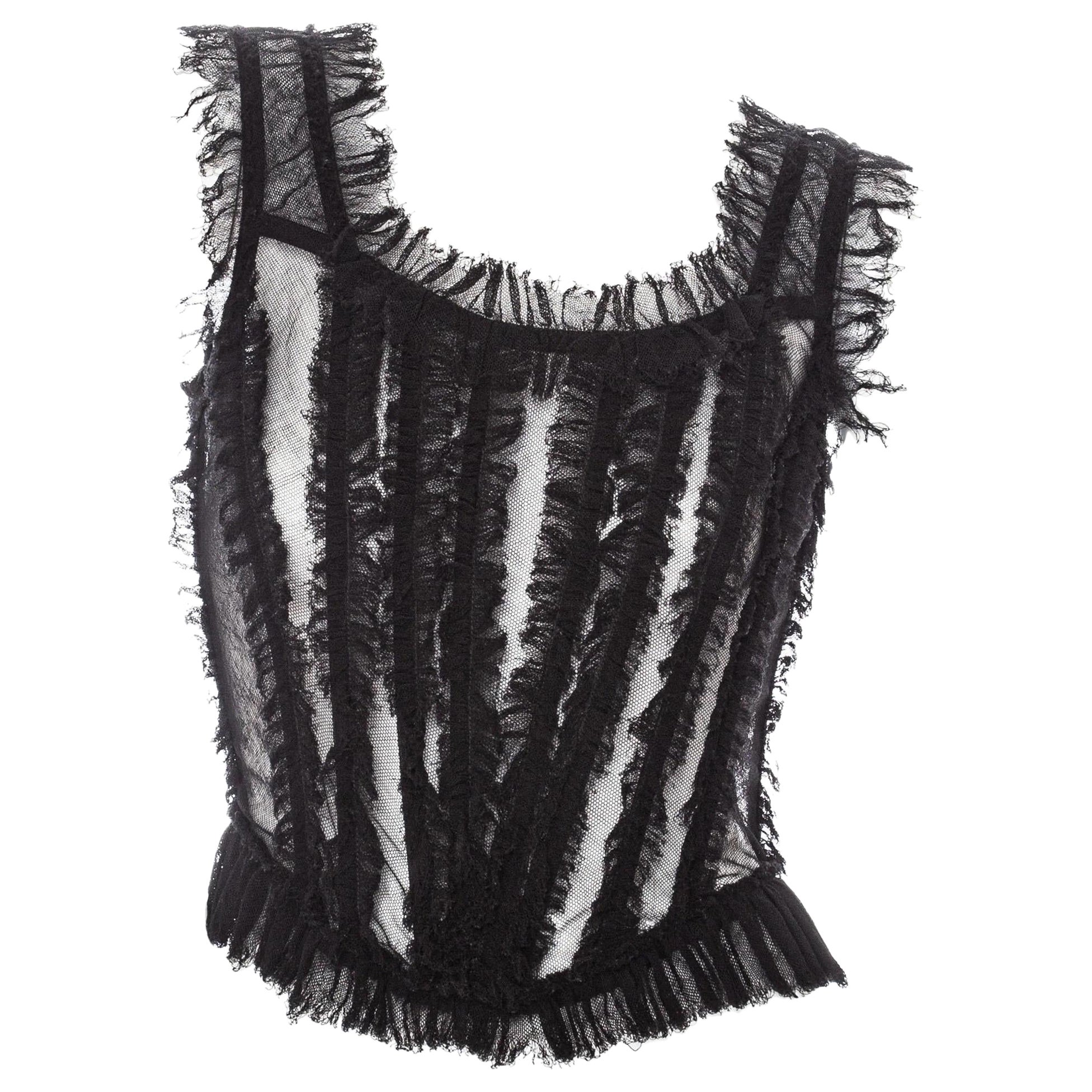 Dolce & Gabbana 2017 Black Stretch Tulle Ruffled Bustier Top
