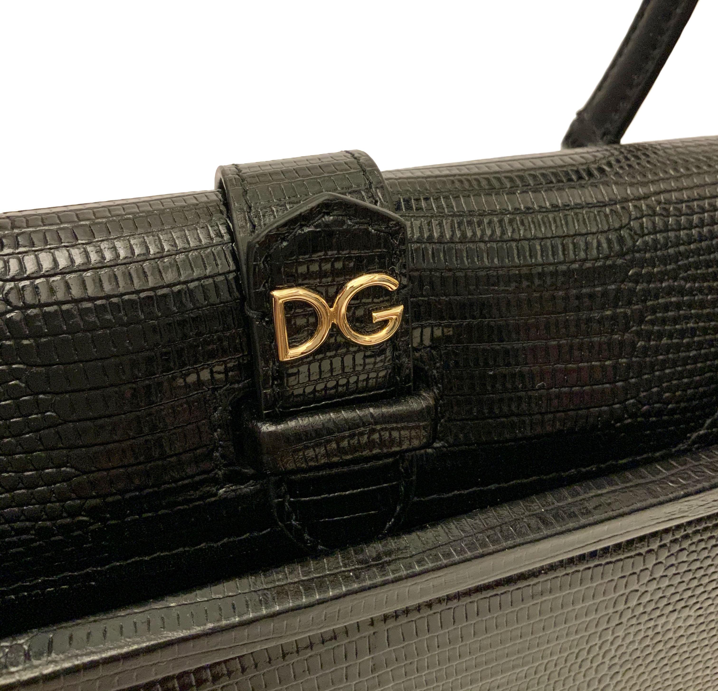 Black Dolce & Gabbana 2020 Small Iguana Print Ingrid Bag