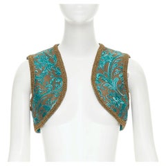 DOLCE GABBANA 2021 gold metallic baroque floral jacquard braid trim bolero vest